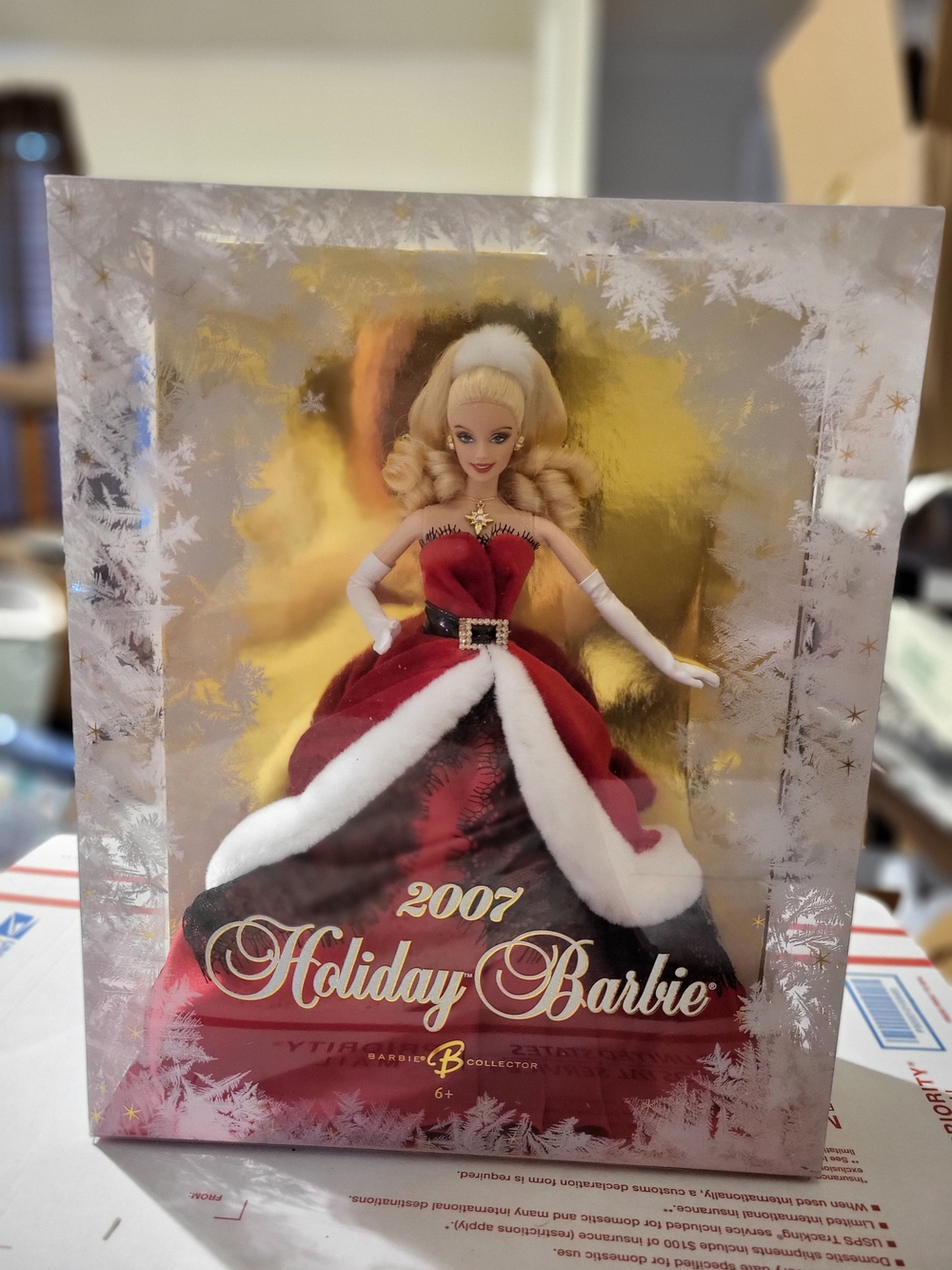 Barbie 2007 Holiday Barbie Doll - Red, White and Gold Festive Gown